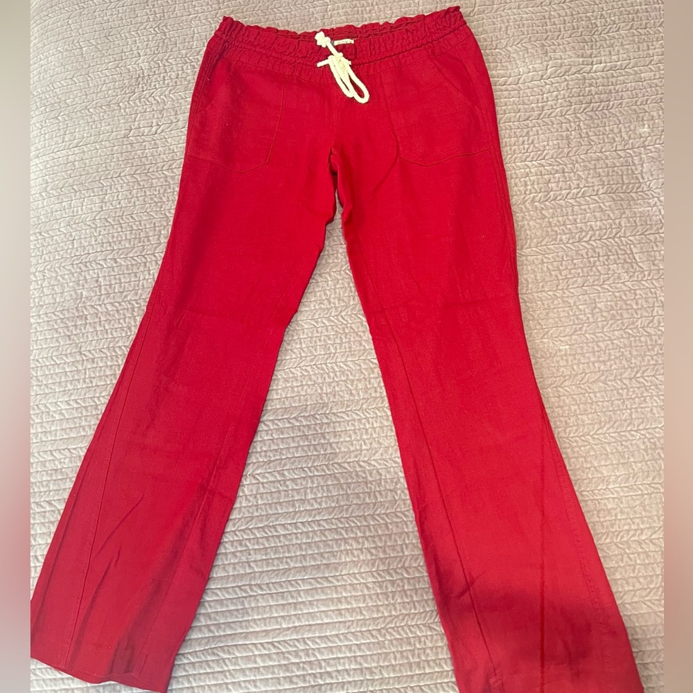 Roxy cute drawstring full-length pants, deep red, very good condition